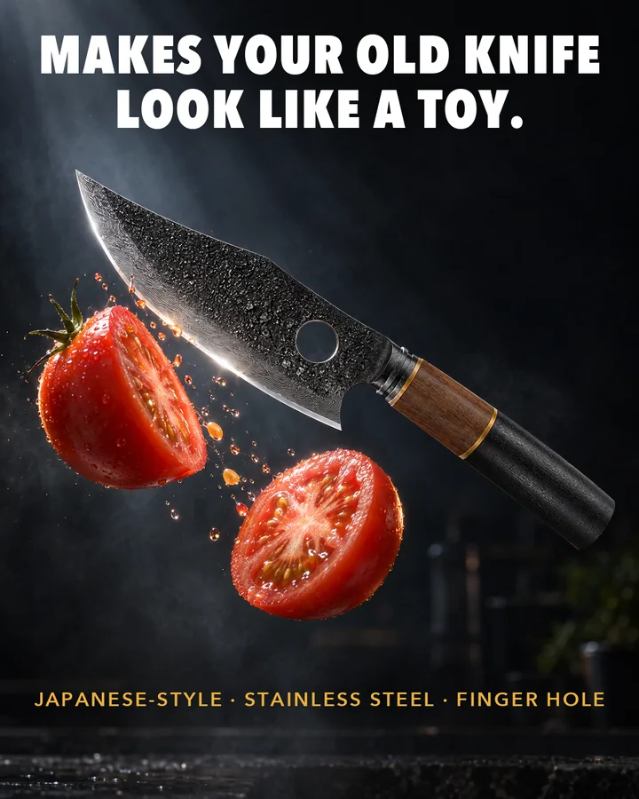 A chef's knife splits a tomato in mid-air: Makes your old knife look like a toy.